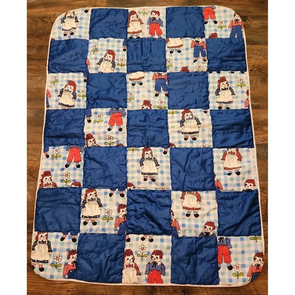 Raggedy Ann & Andy Baby Quilt Crib Blanket Late 70s VTG